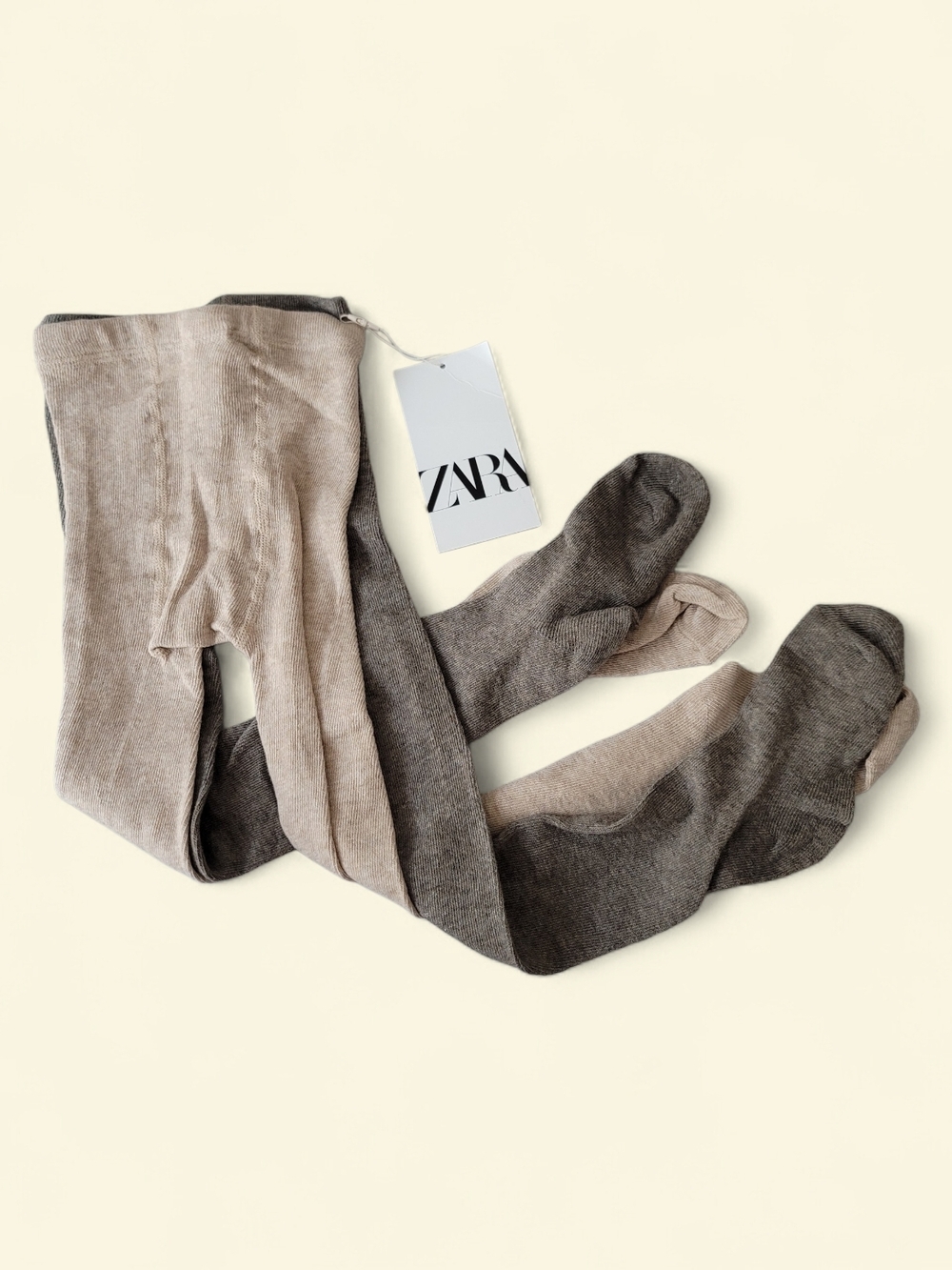 NEW Zara Girls 4-6Y‎ Taupe/Oatmeal Neutral Tights Minimalist Winter Fall 2-Pack